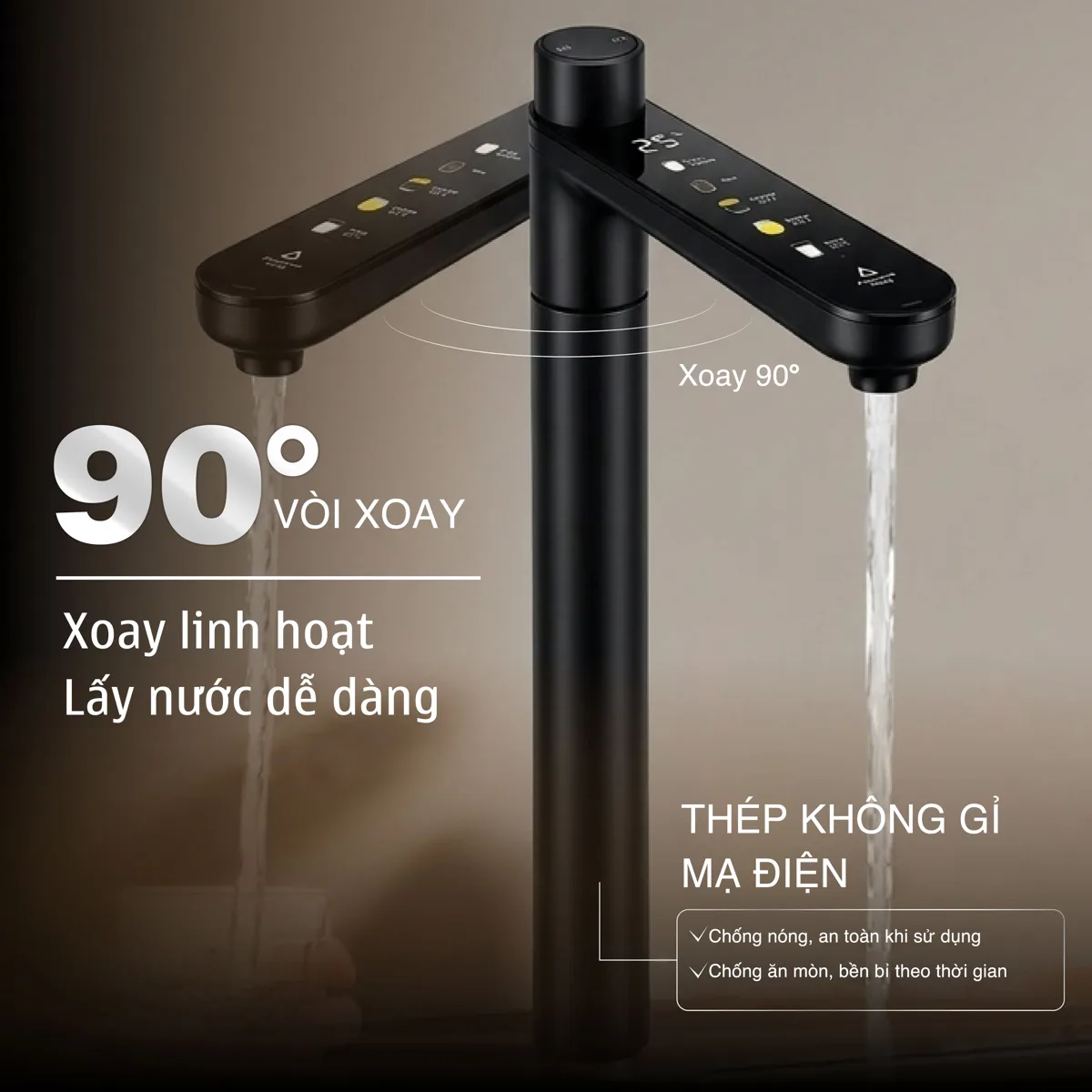 Smart Tap xoay 90 độ, làm từ thép không gỉ mạ điện